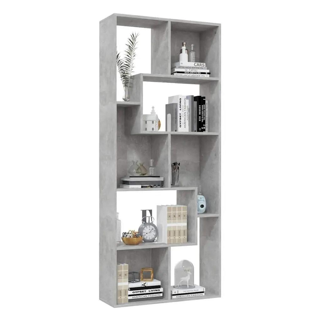 Book Cabinet Engineered Wood Grey Storage Organizer 67x24x161cm