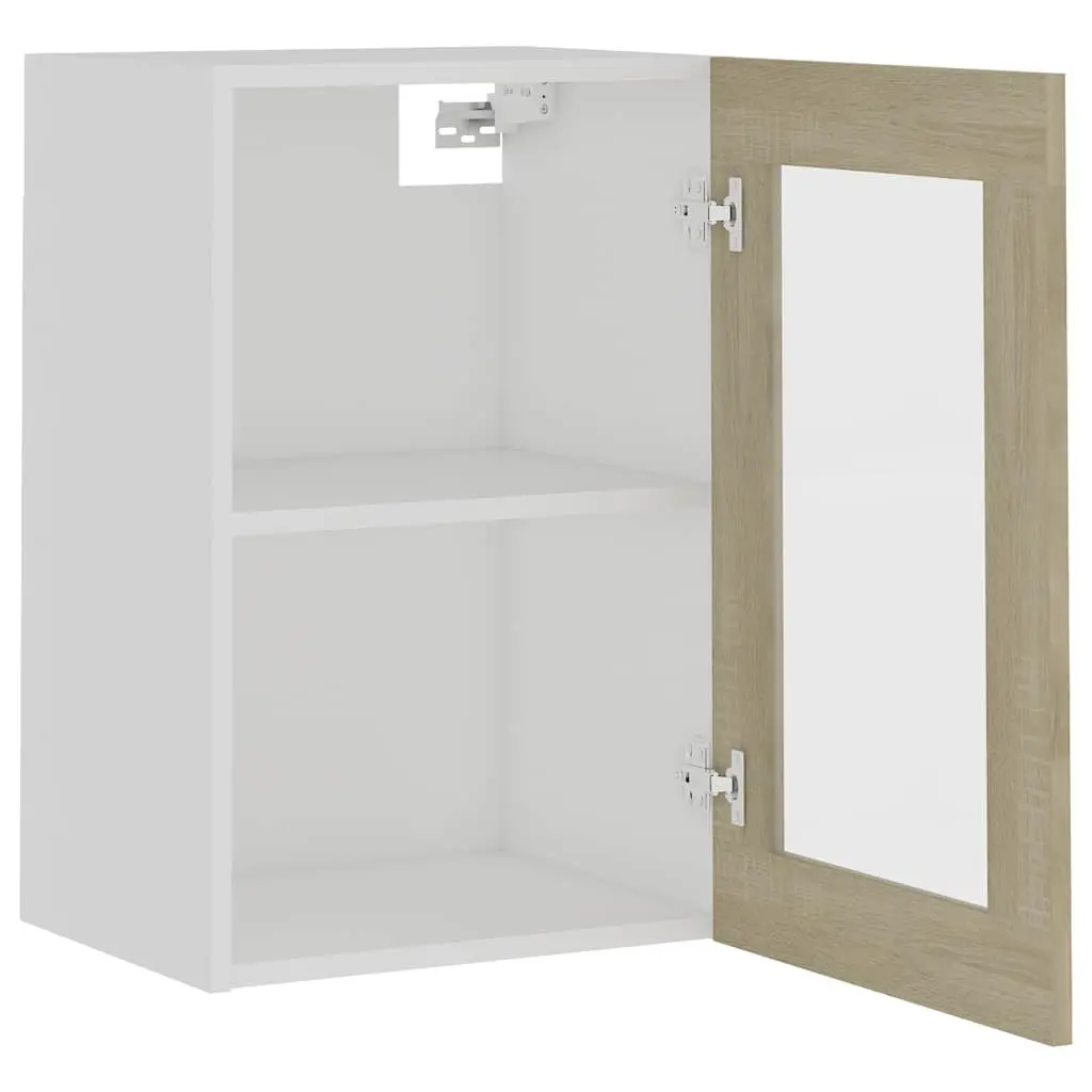 Hanging Glass Cabinet Kitchen Storage Organizer Brown Engineered Wood