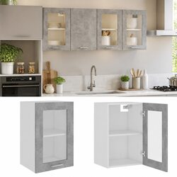 Hanging Glass Kitchen Cabinet Grey Storage Shelves Engineered Wood 40x31x60cm