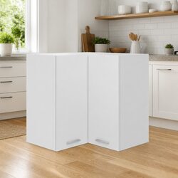 White Hanging Corner Kitchen Cabinet Storage Unit Two Shelves Doors Organization