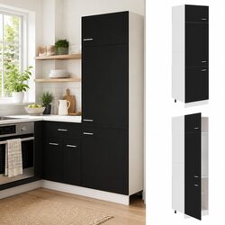 Refrigerator Cabinet Black 60x57x207 cm Kitchen Storage Cupboard 3 Doors 4