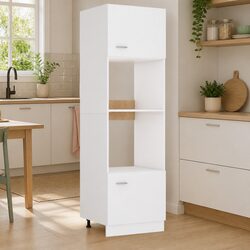 White Microwave Kitchen Cabinet Storage Organiser 4 Shelves 2 Doors Furniture