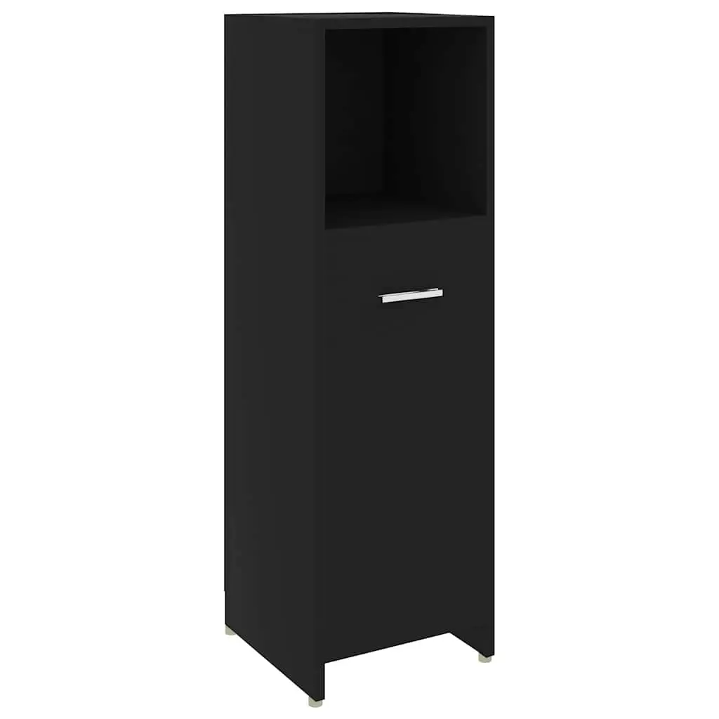 Bathroom Cabinet Black 30x30x95 cm Storage Cupboard with Door Compartments