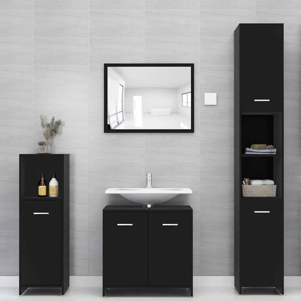 Bathroom Cabinet Black 30x30x95 cm Storage Cupboard with Door Compartments