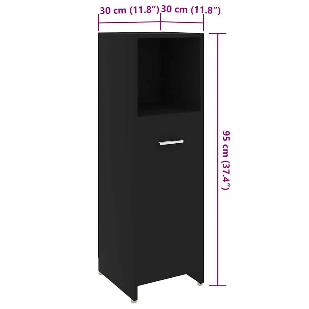 Bathroom Cabinet Black 30x30x95 cm Storage Cupboard with Door Compartments