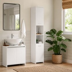 Bathroom Cabinet White 30x30x183.5 cm Storage Vanity Unit Cupboard with Doors