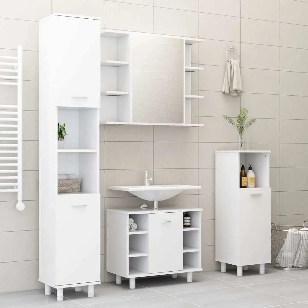 Bathroom Cabinet Wall Mounted Storage Unit White Engineered Wood