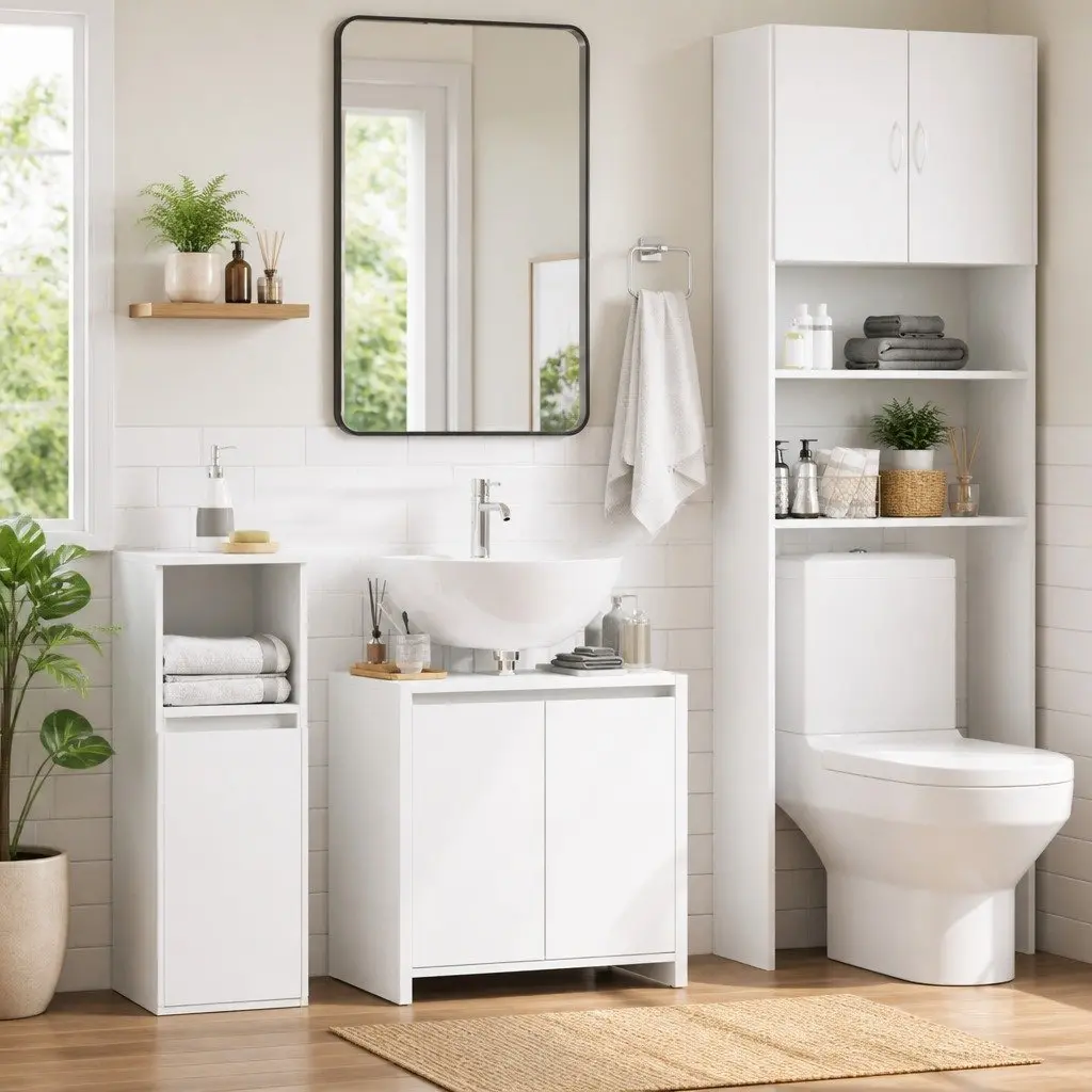 Bathroom Cabinet White Storage Cupboard 60x33x61 cm Engineered Wood 2 Door