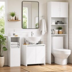 Bathroom Cabinet White Storage Cupboard 60x33x61 cm Engineered Wood 2 Door