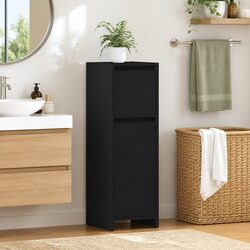 Bathroom Cabinet Black Storage Organiser Shelves Drawer Door Compact 30x30x95cm