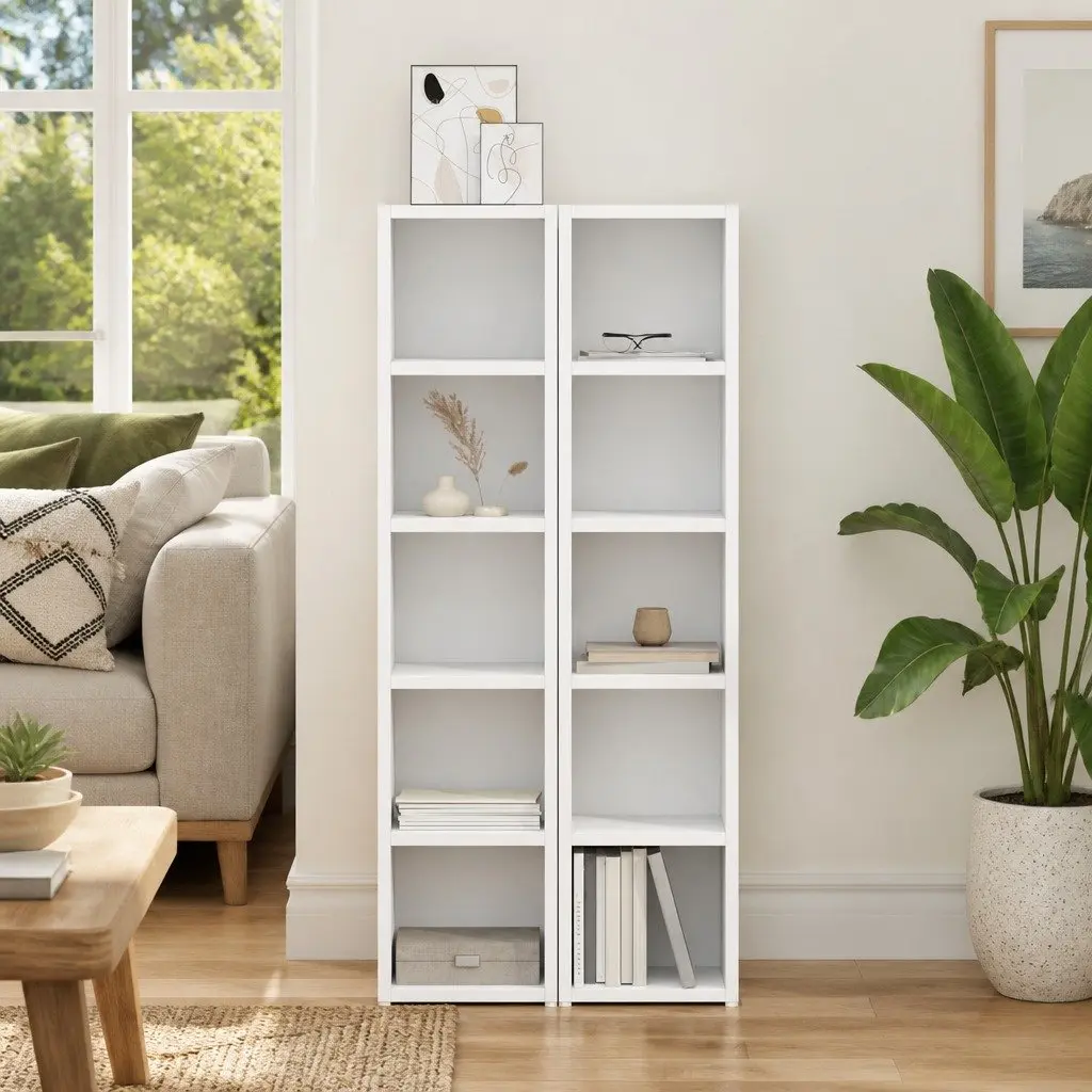 CD Storage Cabinet 2 pcs White Media Organizer Engineered Wood Tall Slim