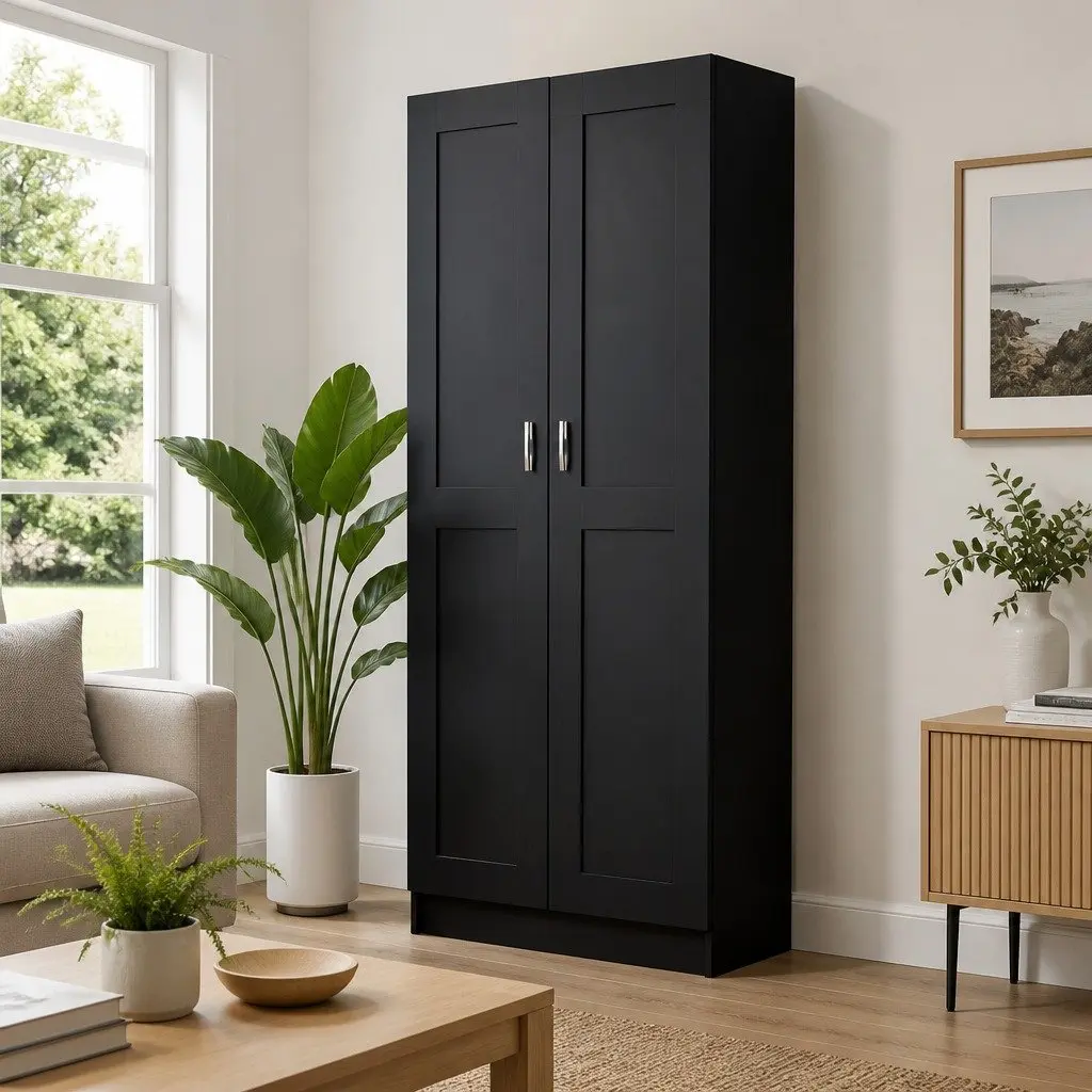 Book Cabinet Black 82.5x30.5x185.5 cm 5 Compartments 2 Doors Engineered Wood