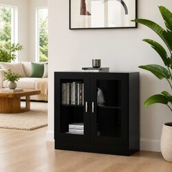 Display Cabinet Black 82.5x30.5x80cm Engineered Wood Bookshelf Storage Shelving
