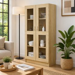 Vitrine Display Cabinet 82.5x30.5x150cm Brown Engineered Wood Bookcase Storage