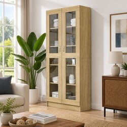 Vitrine Cabinet Brown Engineered Wood Bookshelf 82.5x30.5x185cm Storage Shelves