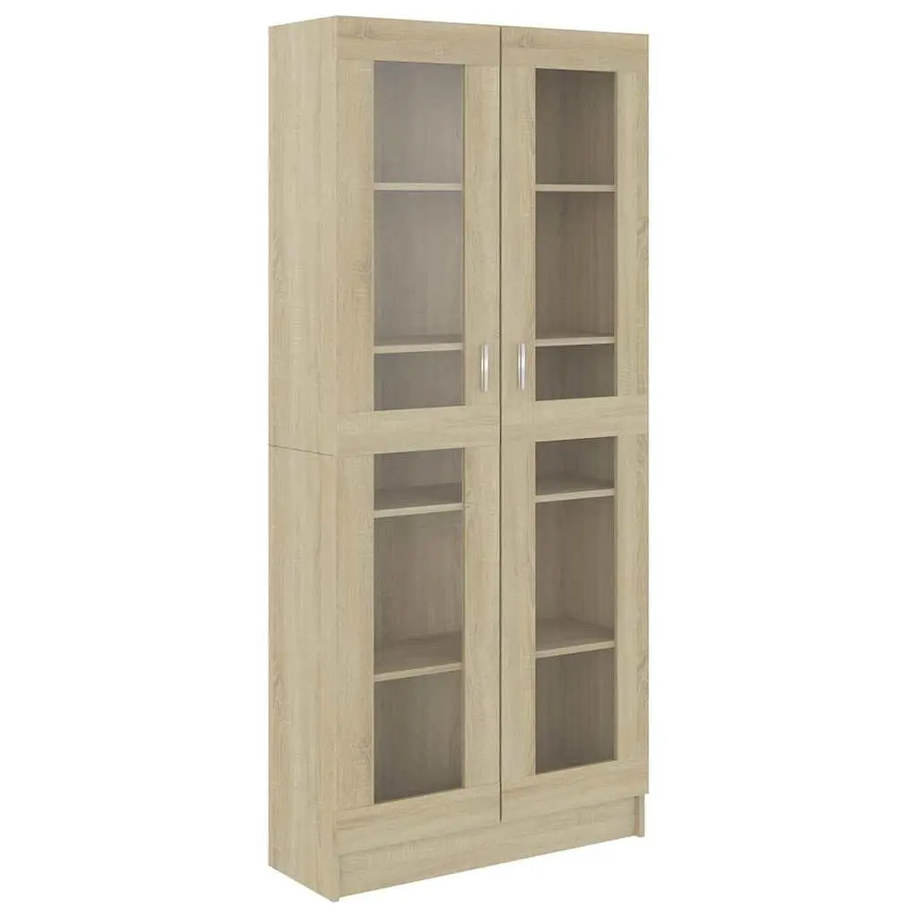Vitrine Cabinet Brown Engineered Wood Bookshelf 82.5x30.5x185cm Storage Shelves