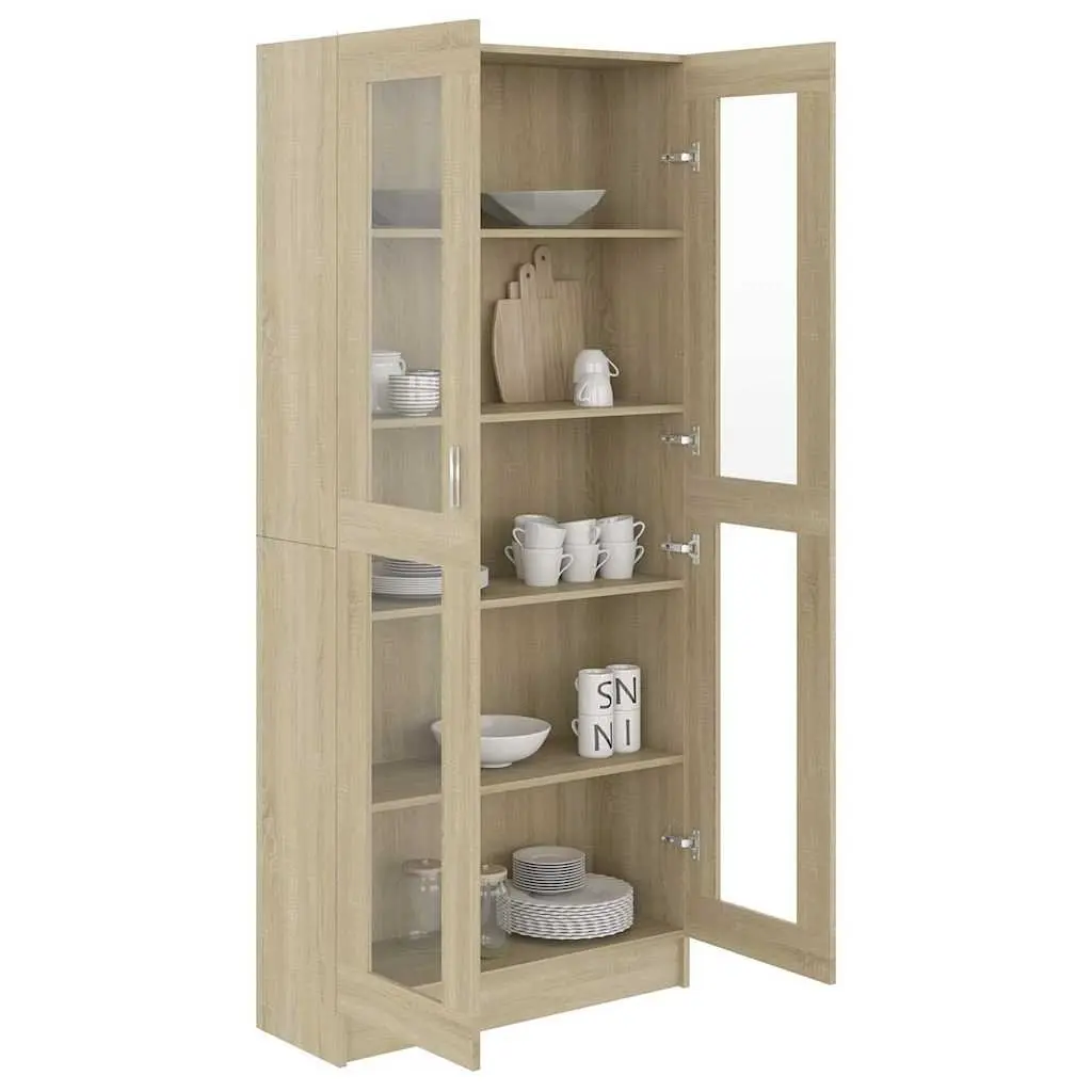 Vitrine Cabinet Brown Engineered Wood Bookshelf 82.5x30.5x185cm Storage Shelves