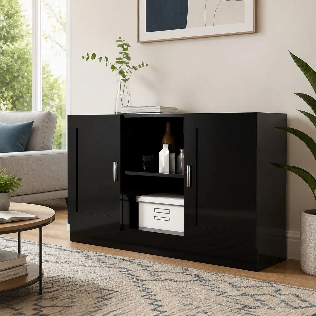 Sideboard Storage Cabinet Engineered Wood 120x30.5x70cm Black 2 Door 2 Compartment