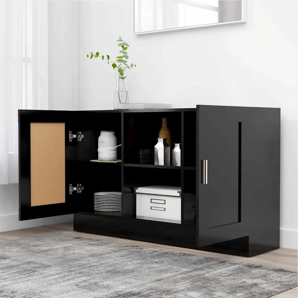 Sideboard Storage Cabinet Engineered Wood 120x30.5x70cm Black 2 Door 2 Compartment