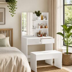 Dressing Table with Mirror White Vanity Makeup Desk Bedroom Furniture Storage