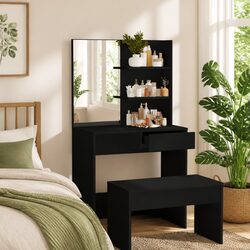 Dressing Table with Mirror Black Vanity Makeup Storage Dresser Bedroom Furniture