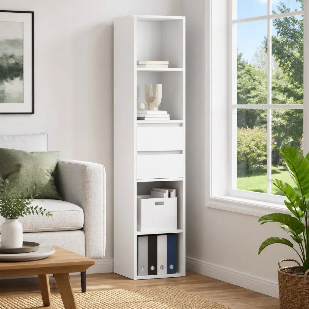 Wall-Mounted Book Cabinet Modern Engineered Wood White Storage Shelves