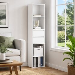 Wall-Mounted Book Cabinet White Storage Shelves Modern Engineered Wood Organizer