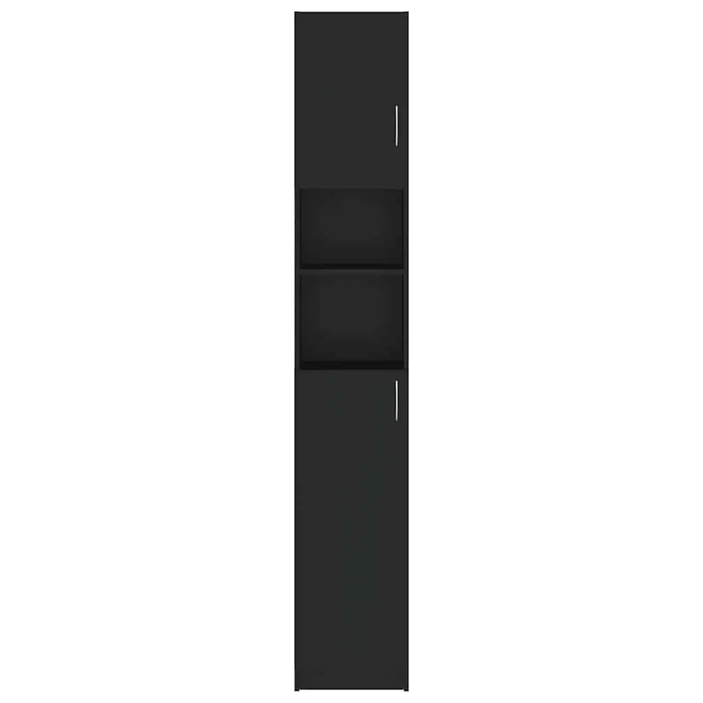 Bathroom Storage Cabinet Tall Unit Black 4 Shelves with Doors 2 Open Shelves Engineered Wood