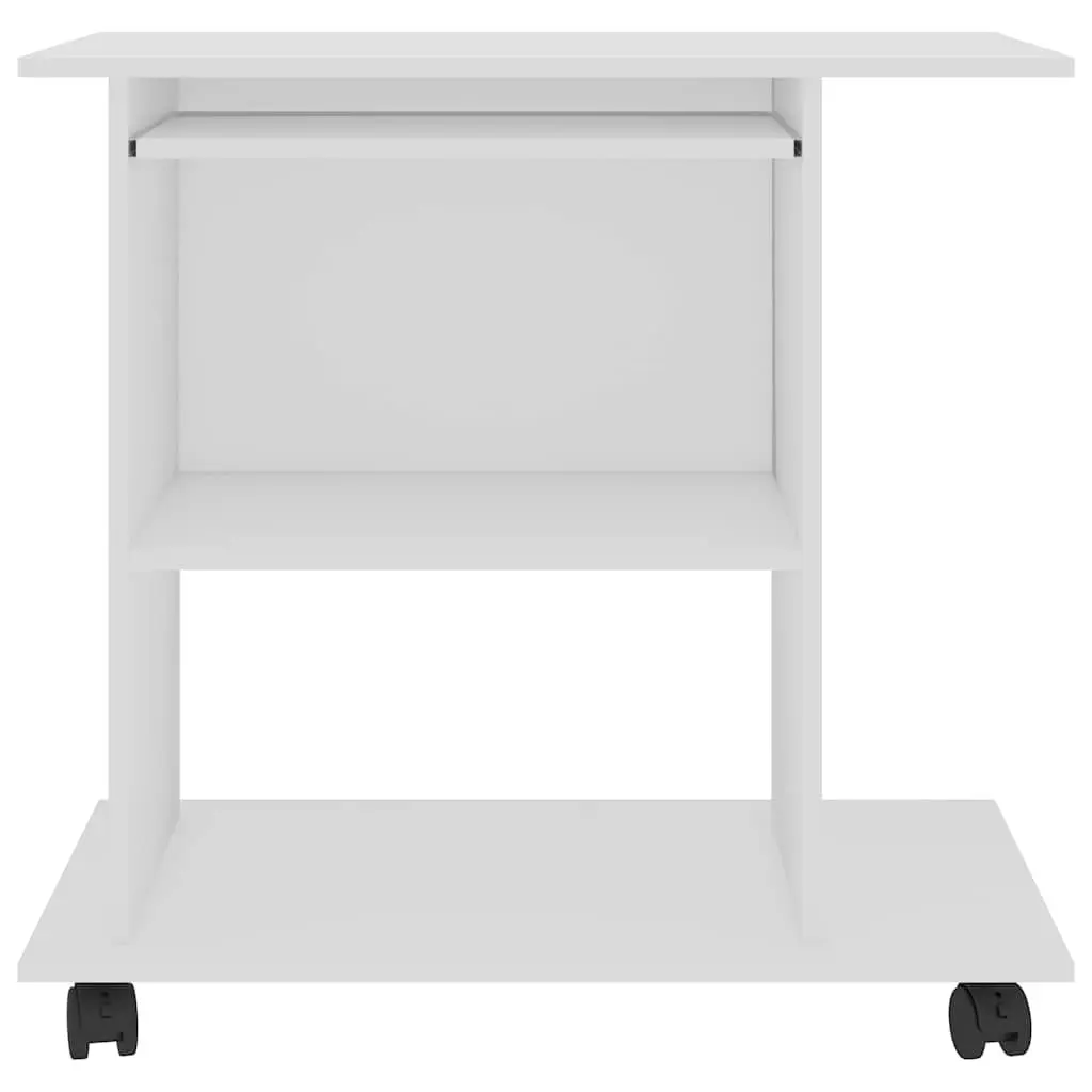Computer Desk White Compact 80x50x75cm Workstation with Keyboard Shelf and Castors