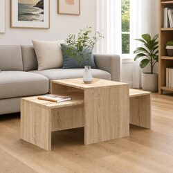 Coffee Table Set Nesting Design Engineered Wood Brown Accent Side Tables