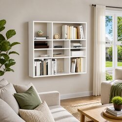 Wall Shelf White 90x16x78 cm Open Compartments Display Organiser Storage Unit