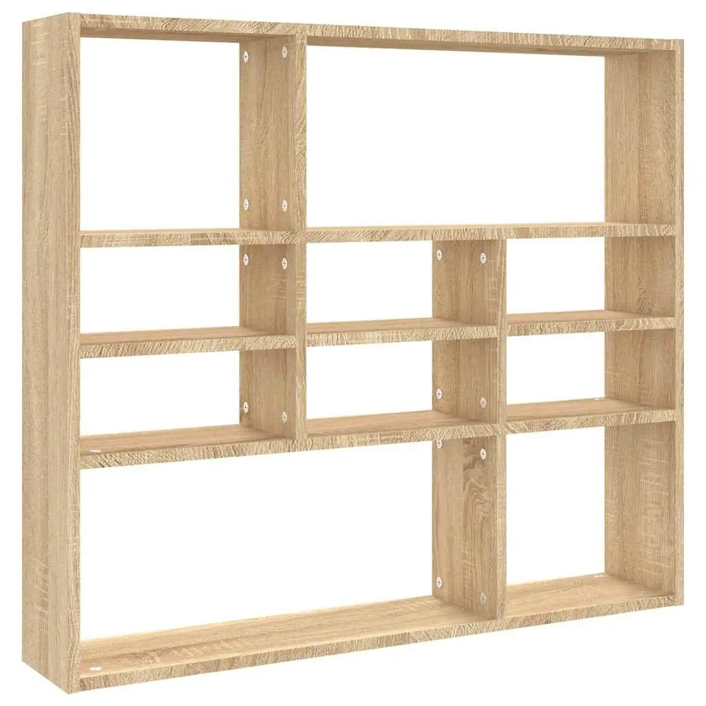 Wall Shelf Display Unit 10 Compartments Open Storage Brown Engineered Wood