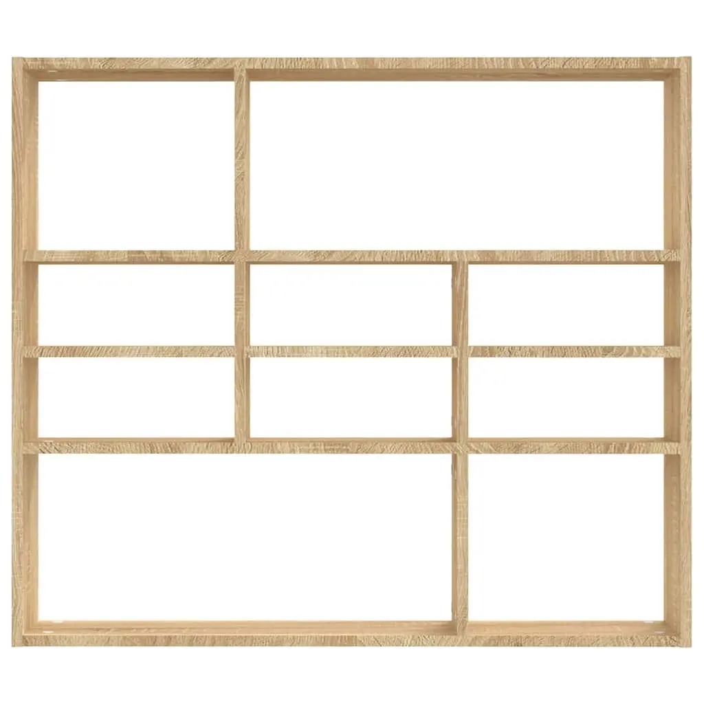 Wall Shelf Display Unit 10 Compartments Open Storage Brown Engineered Wood