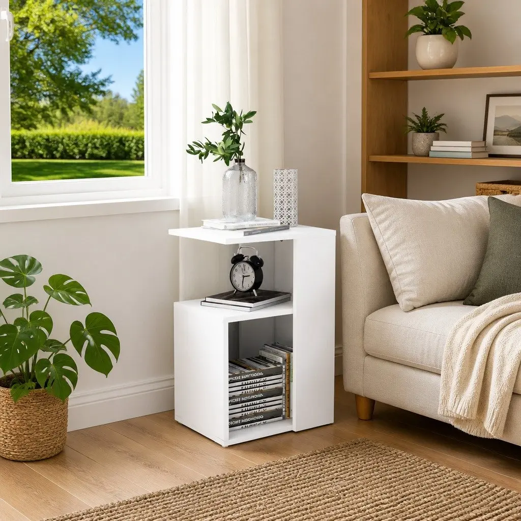 End Table White Modern Storage Compact Side Table for Living Room Bedroom