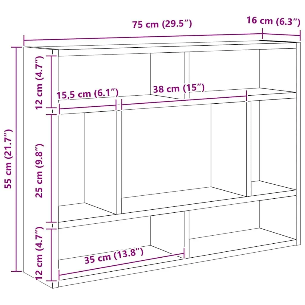 Wall Shelf Open Compartments Storage Display Unit 75x16x55cm Black