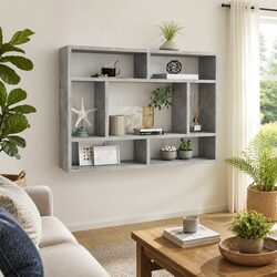 Wall Shelf Grey Storage Display Unit Open Compartments Home Shelving Organizer