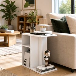 White Side Table End Table Living Room Accent Storage Furniture 50x30x50 cm