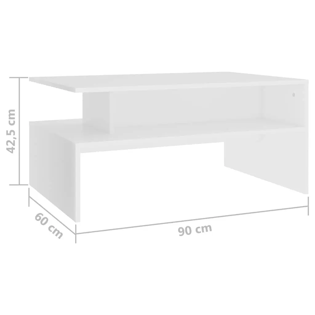 Coffee Table Modern White Storage Shelf 90W x 60D x 42.5H cm