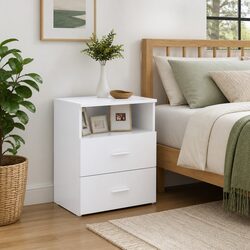 Bedside Table White Nightstand Cabinet Storage Drawers Shelf Modern Furniture