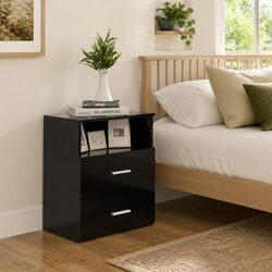 Bedside Table Cabinet Black Storage with Drawers and Shelf Nightstand Furniture