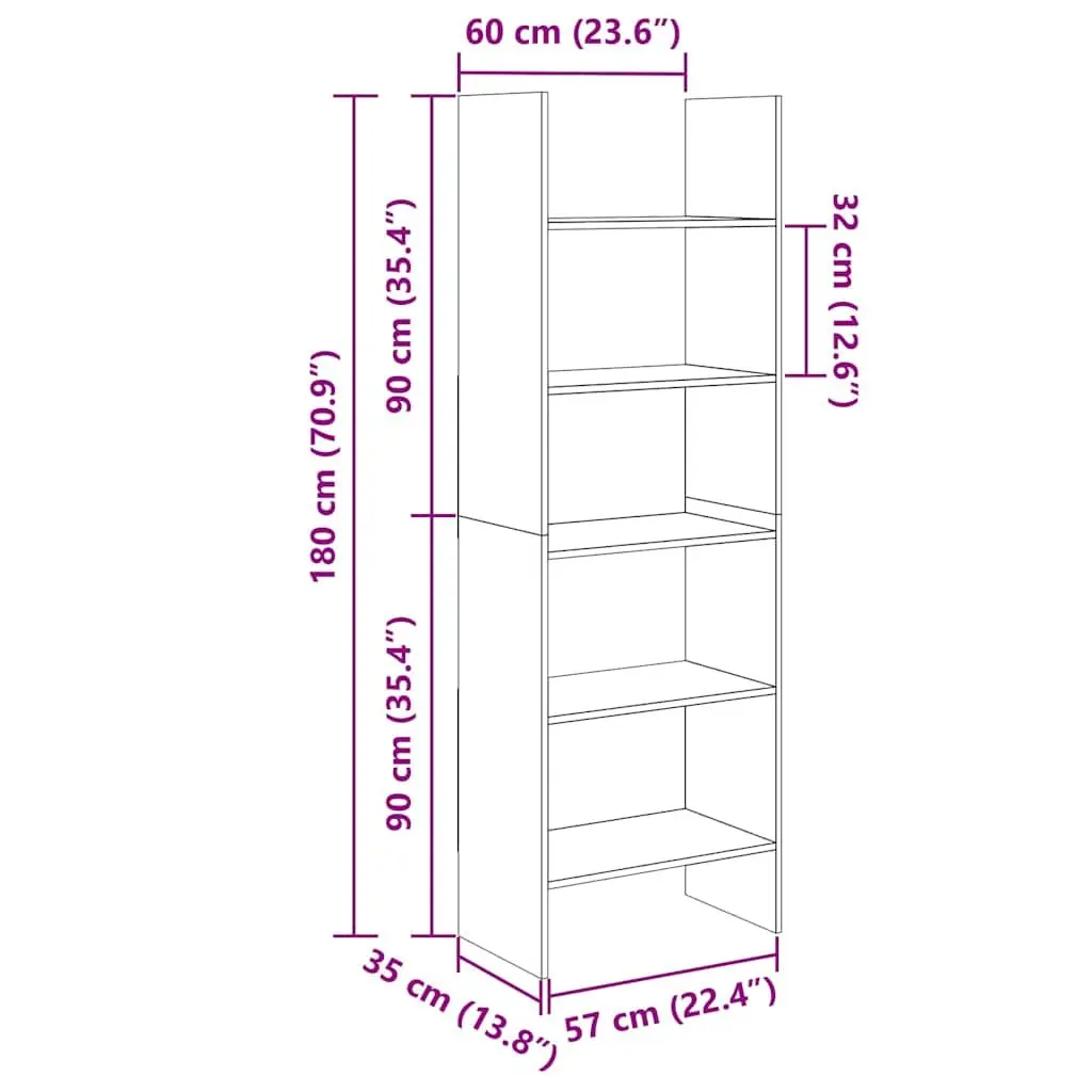Book Cabinet Engineered Wood 60x35x180 cm Brown Shelving Storage Unit