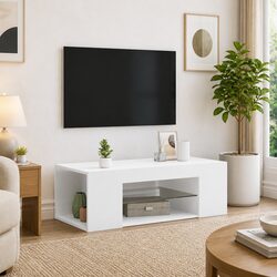 TV Cabinet with RGB LED Lights White Modern Media Storage Unit HiFi Stand