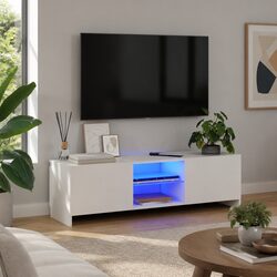 White TV Cabinet Modern LED Media Unit Living Room Bedroom Storage 120x30x36cm
