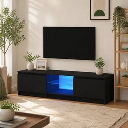 TV Cabinet with RGB LED Lights Black Entertainment Unit Storage Organiser