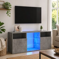 TV Cabinet with RGB LED Lights Grey Media Storage Unit Entertainment Stand