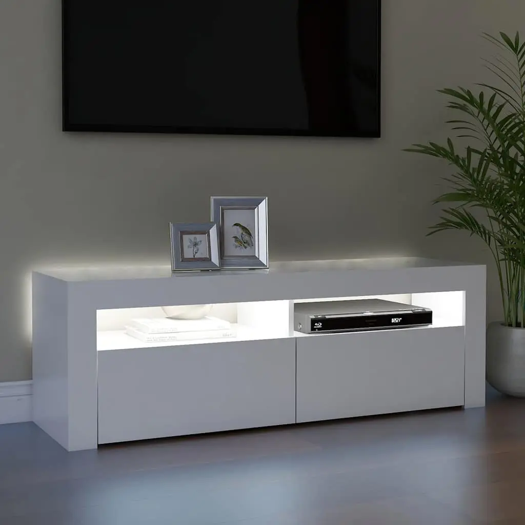 TV Cabinet RGB LED Lights Modern Storage Unit White 120x35x40cm