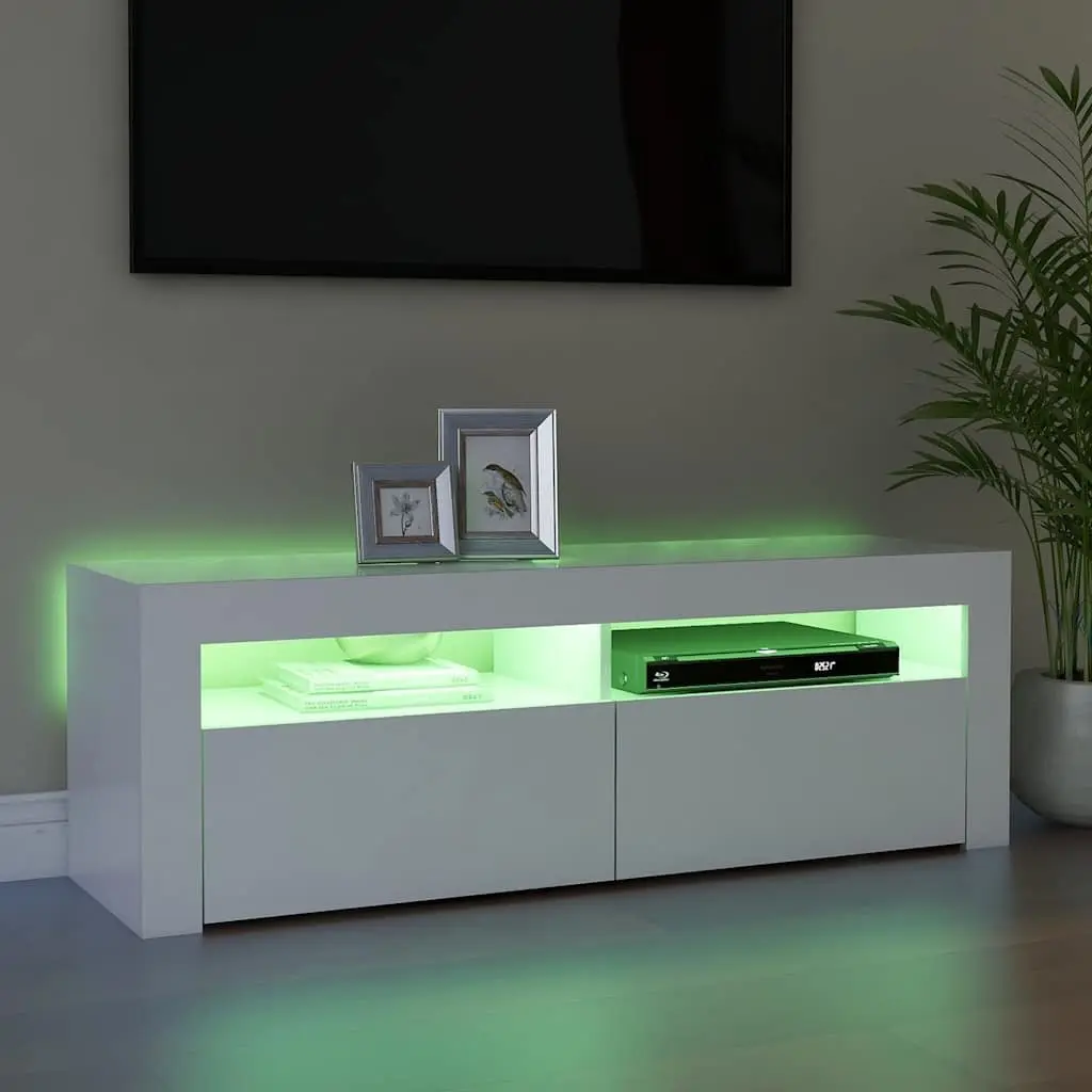 TV Cabinet RGB LED Lights Modern Storage Unit White 120x35x40cm