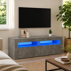 TV Cabinet with RGB LED Lights Grey Media Storage Unit Modern Design 120x35x40cm