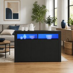 Sideboard with RGB LED Lights Storage Cabinet Black 115.5x30x75 cm
