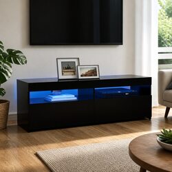 TV Cabinet with RGB LED Lights Black Media Stand Living Room Entertainment Unit